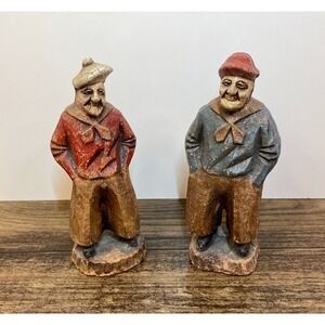 Lot of 2 Vintage Syroco Fisherman 5.5" Figures Figurines Set Cabin Folk Art
